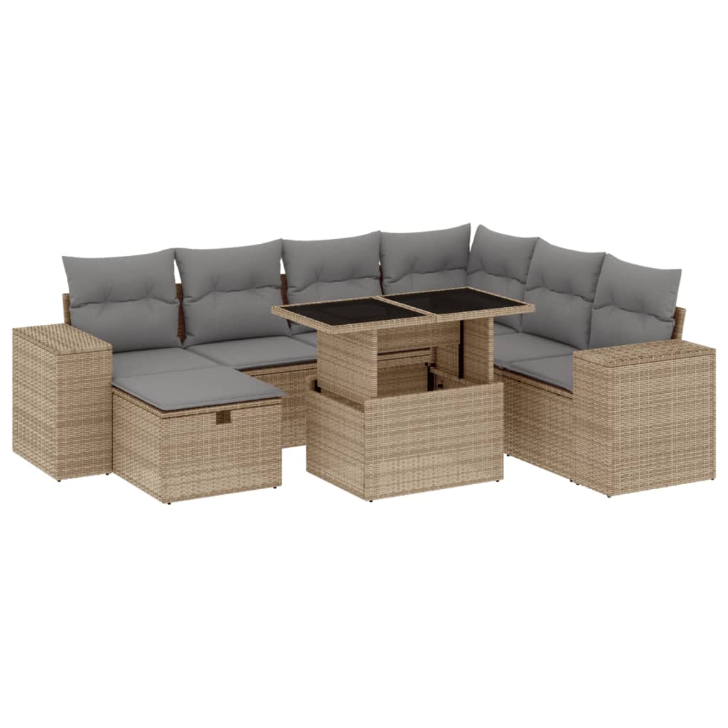 vidaXL Set Divano da Giardino 8 pz con Cuscini Beige in Polyrattan