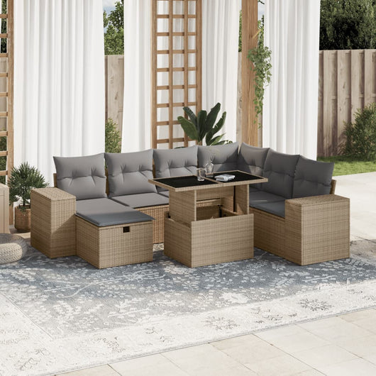 vidaXL Set Divano da Giardino 8 pz con Cuscini Beige in Polyrattan
