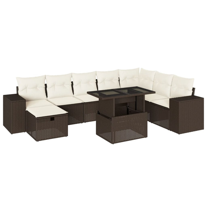 vidaXL Set Divani da Giardino 9pz con Cuscini Marrone in Polyrattan