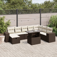 Set Divani da Giardino 9pz con Cuscini Marrone in Polyrattan 3275353