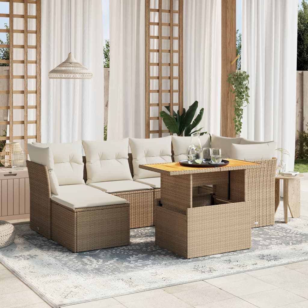 vidaXL Set Divani da Giardino 7 pz con Cuscini Beige in Polyrattan