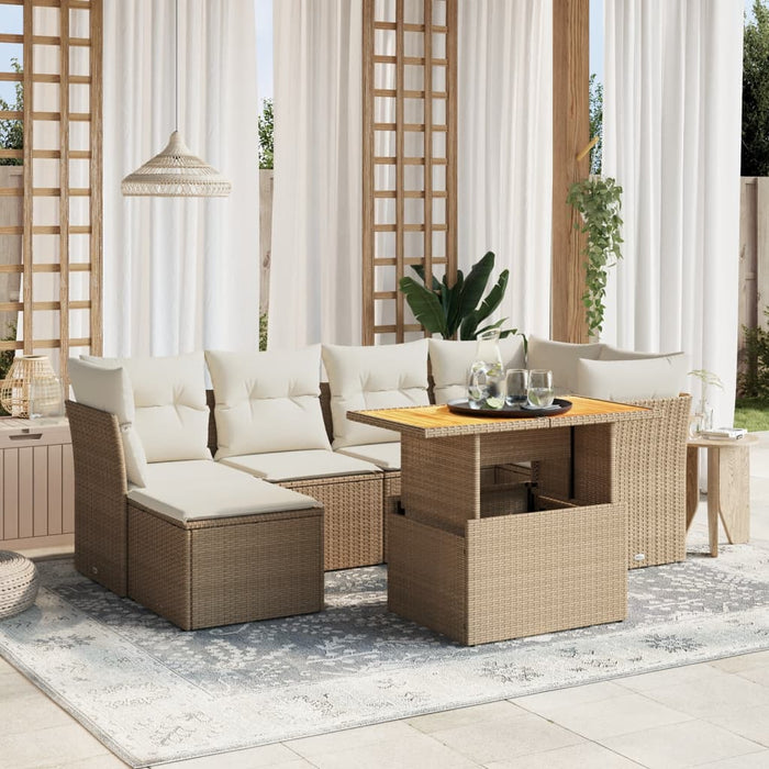 vidaXL Set Divani da Giardino 7 pz con Cuscini Beige in Polyrattan