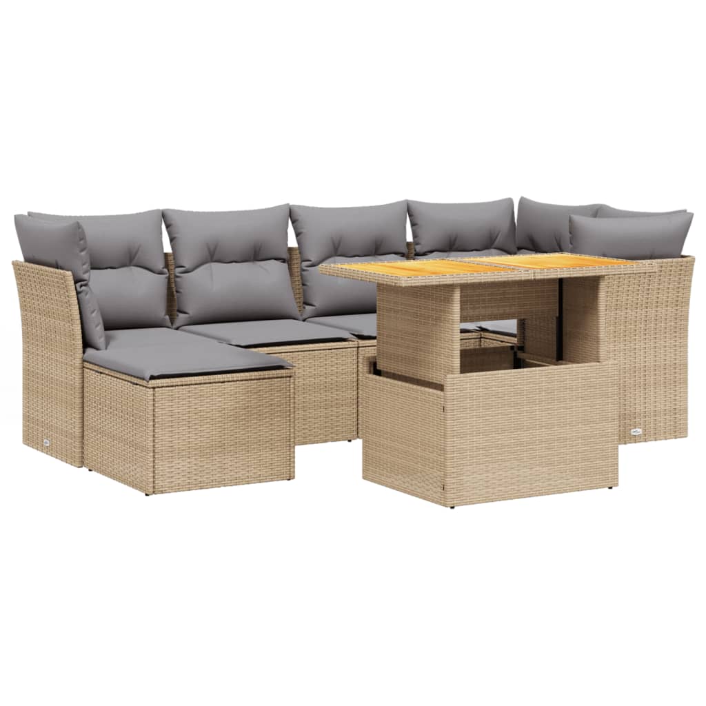 Set Divani da Giardino 7 pz con Cuscini Beige in Polyrattan