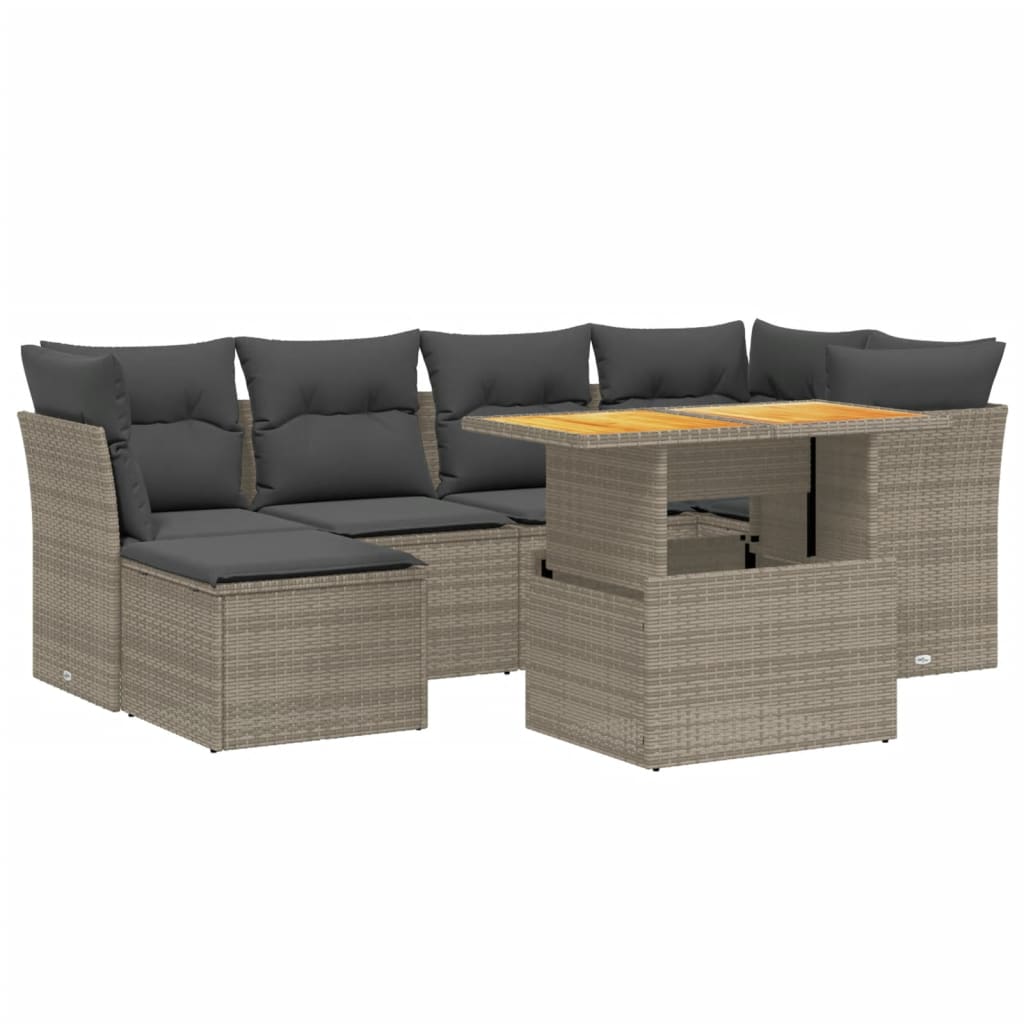 Set Divani da Giardino 7 pz con Cuscini Grigio in Polyrattan 3275482