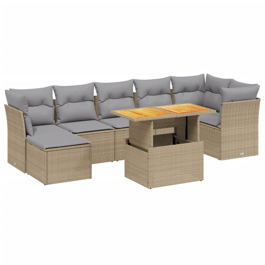 Set Divano da Giardino 8 pz con Cuscini Beige in Polyrattan