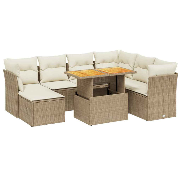 Set Divano da Giardino 8 pz con Cuscini Beige in Polyrattan 3275494