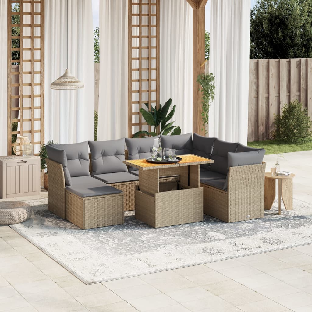 vidaXL Set Divano da Giardino 8 pz con Cuscini Beige in Polyrattan