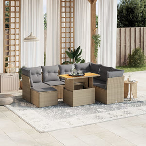 vidaXL Set Divano da Giardino 8 pz con Cuscini Beige in Polyrattan