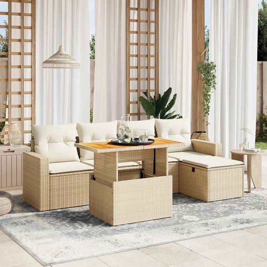 vidaXL Set Divano da Giardino 6 pz con Cuscini Beige in Polyrattan