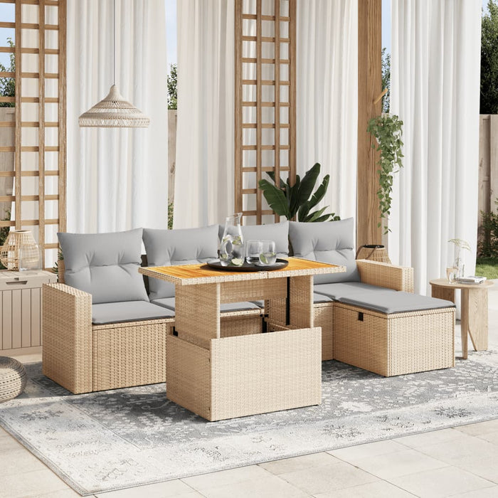 vidaXL Set Divano da Giardino 6 pz con Cuscini Beige in Polyrattan