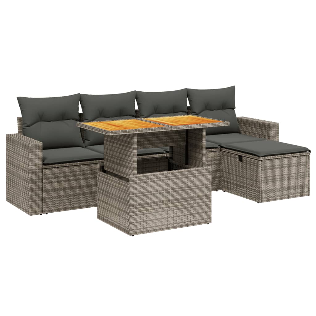 vidaXL Set Divano da Giardino 6 pz con Cuscini Grigio in Polyrattan