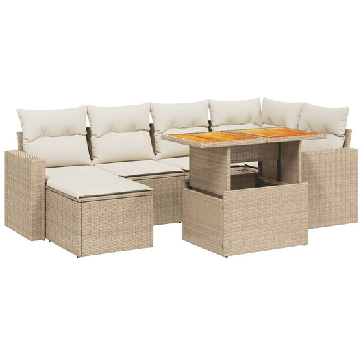 Set Divani da Giardino 7 pz con Cuscini Beige in Polyrattan