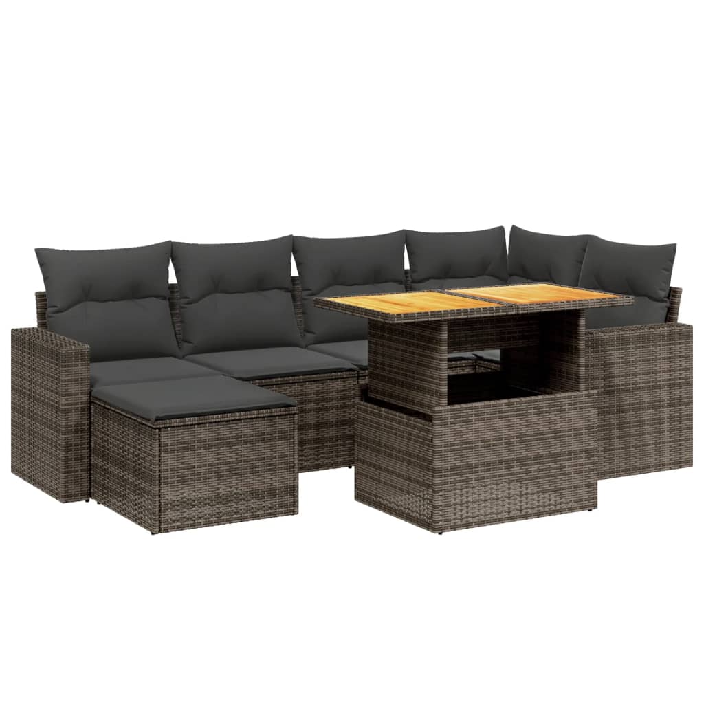 Set Divani da Giardino 7 pz con Cuscini Grigio in Polyrattan 3275594