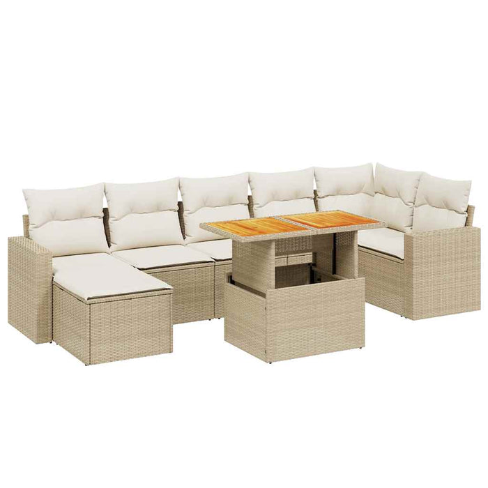 Set Divano da Giardino 8 pz con Cuscini Beige in Polyrattan