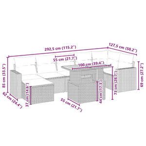 Set Divano da Giardino 8 pz con Cuscini Beige in Polyrattan