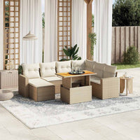 Set Divano da Giardino 8 pz con Cuscini Beige in Polyrattan