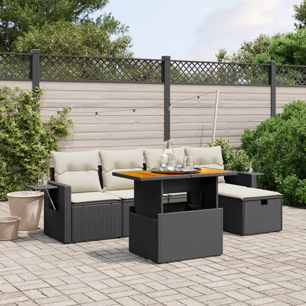 vidaXL Set Divano da Giardino 6 pz con Cuscini Nero in Polyrattan