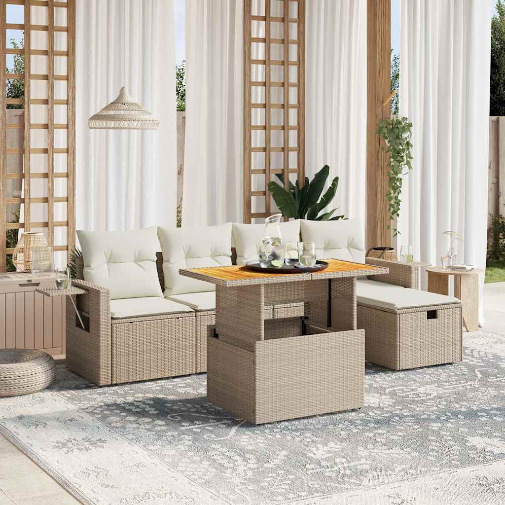 vidaXL Set Divano da Giardino 6 pz con Cuscini Beige in Polyrattan
