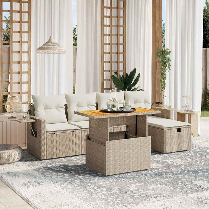 vidaXL Set Divano da Giardino 6 pz con Cuscini Beige in Polyrattan