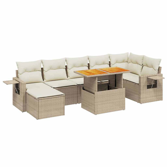 Set Divano da Giardino 8 pz con Cuscini Beige in Polyrattan