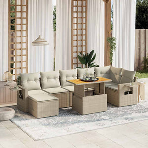 Set Divano da Giardino 8 pz con Cuscini Beige in Polyrattan