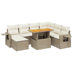 vidaXL Set Divano da Giardino 8 pz con Cuscini Beige in Polyrattan