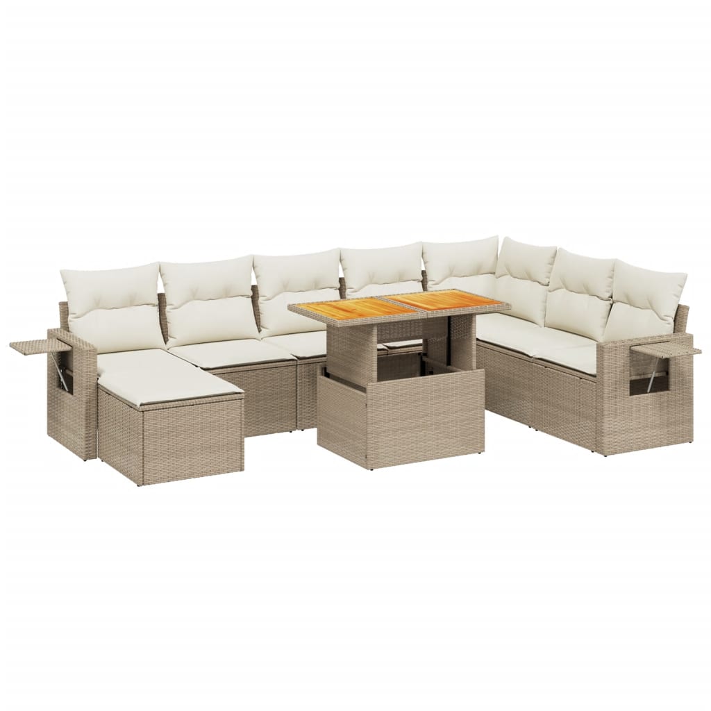 Set Divano da Giardino 9 pz con Cuscini Beige in Polyrattan