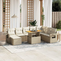 Set Divano da Giardino 9 pz con Cuscini Beige in Polyrattan