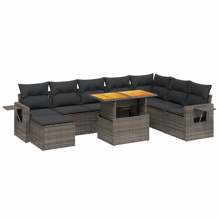 Set Divano da Giardino 9 pz con Cuscini Grigio in Polyrattan 3275741