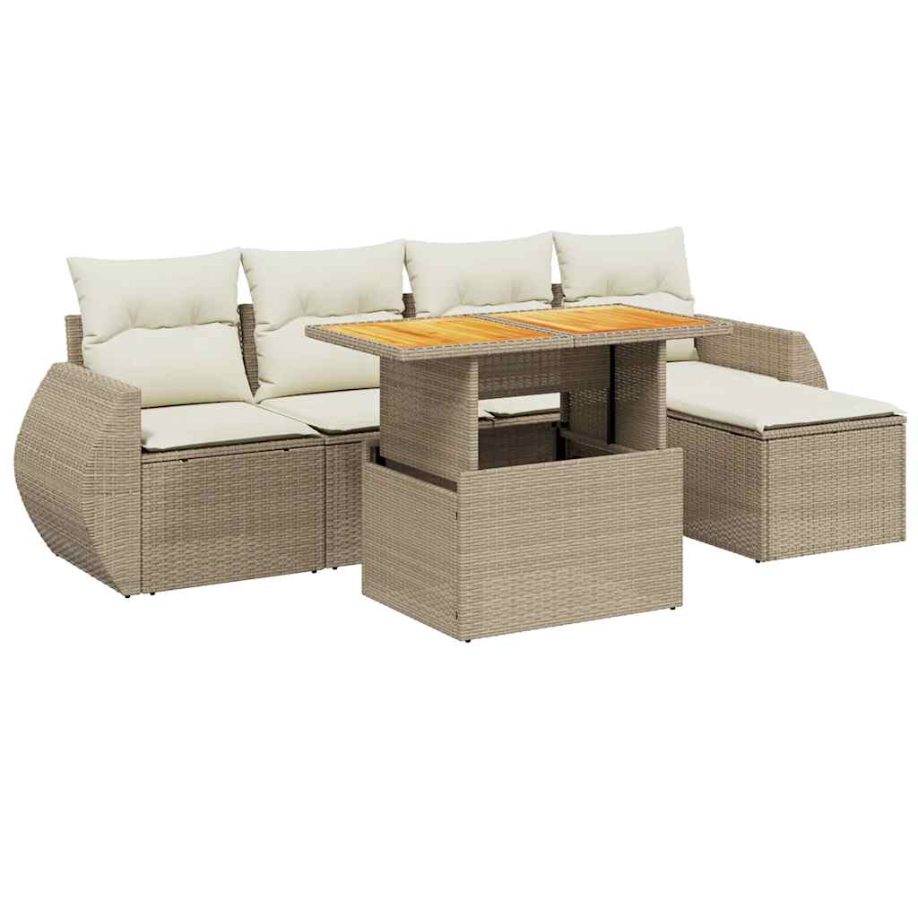 vidaXL Set Divano da Giardino 6 pz con Cuscini Beige in Polyrattan