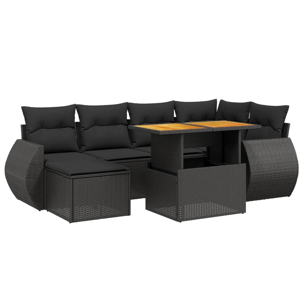 Set Divani da Giardino con Cuscini 7pz Nero Polyrattan 3275813