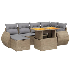 Set Divani da Giardino 7 pz con Cuscini Beige in Polyrattan