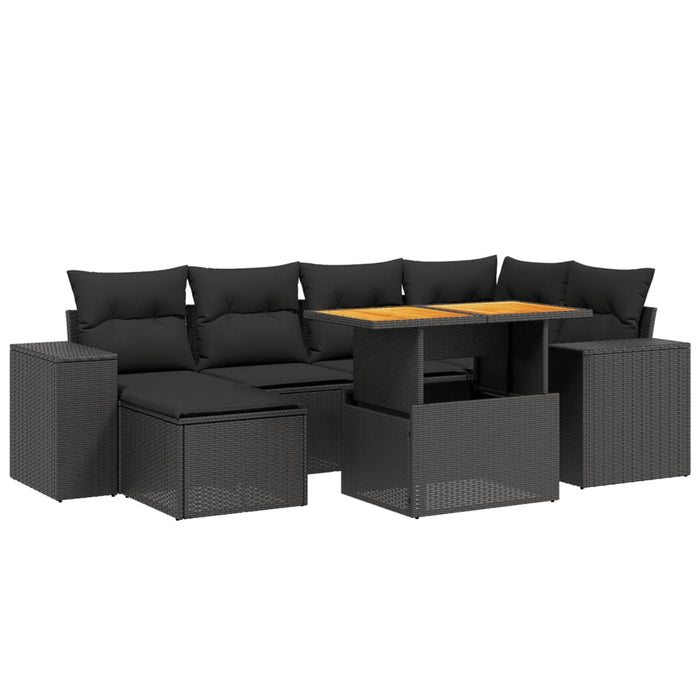 Set Divani da Giardino con Cuscini 7pz Nero Polyrattan