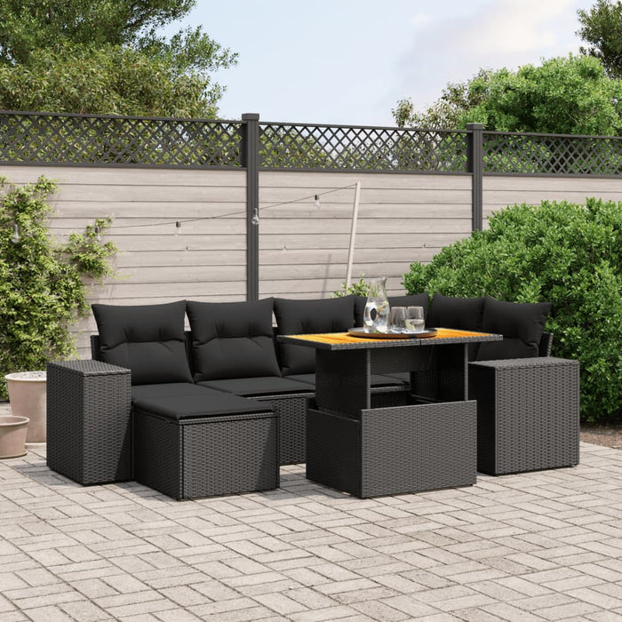 Set Divani da Giardino con Cuscini 7pz Nero Polyrattan
