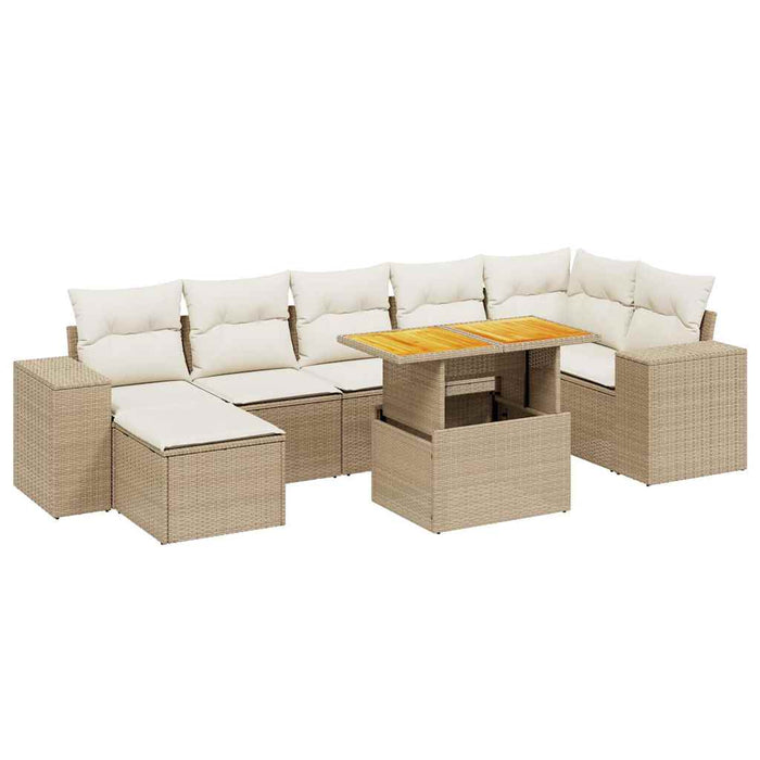 Set Divano da Giardino 8 pz con Cuscini Beige in Polyrattan