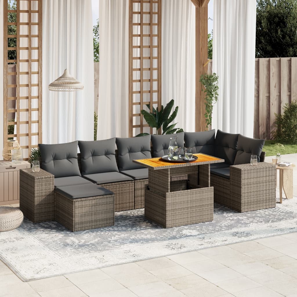 Set Divano da Giardino 8 pz con Cuscini Grigio in Polyrattan 3275937