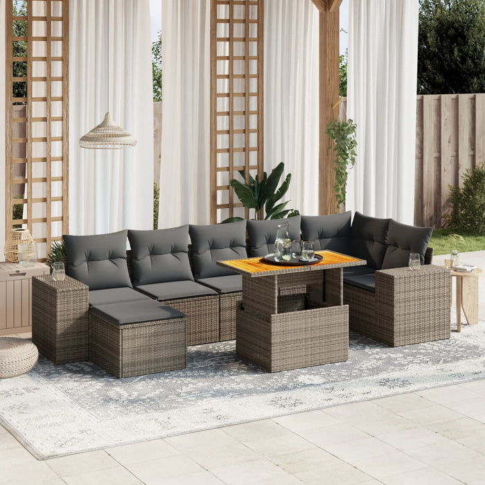 Set Divano da Giardino 8 pz con Cuscini Grigio in Polyrattan 3275937
