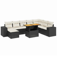 Set Divani da Giardino 9 pz con Cuscini Nero in Polyrattancod mxl 114247