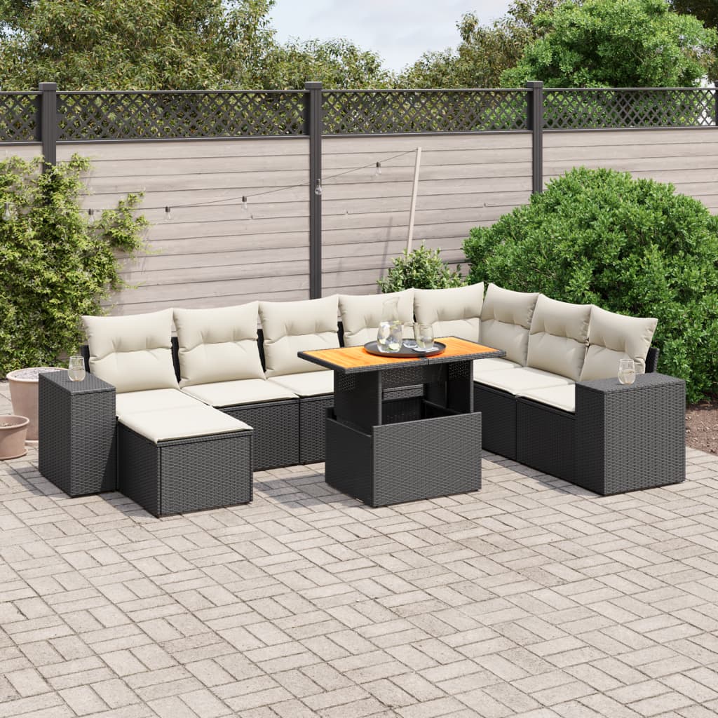 Set Divani da Giardino 9 pz con Cuscini Nero in Polyrattancod mxl 114247