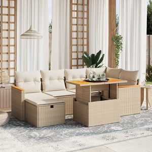 Set Divani da Giardino 7 pz con Cuscini Beige in Polyrattan