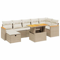 Set Divano da Giardino 8 pz con Cuscini Beige in Polyrattan