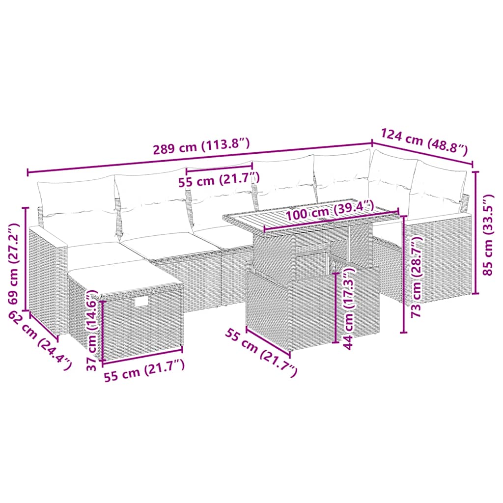 Set Divano da Giardino 8 pz con Cuscini Beige in Polyrattan 3276047