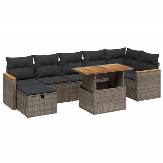 vidaXL Set Divano da Giardino 8 pz con Cuscini Grigio in Polyrattan