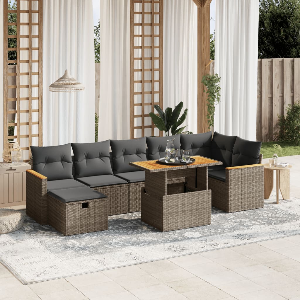 vidaXL Set Divano da Giardino 8 pz con Cuscini Grigio in Polyrattan
