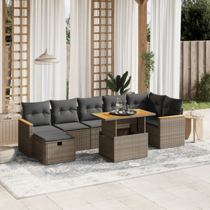 vidaXL Set Divano da Giardino 8 pz con Cuscini Grigio in Polyrattan