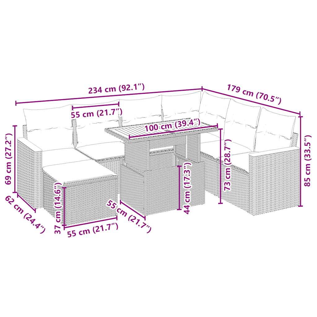 Set Divano da Giardino 8 pz con Cuscini Beige in Polyrattan 3276054