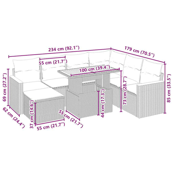 Set Divano da Giardino 8 pz con Cuscini Beige in Polyrattan 3276054