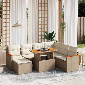 vidaXL Set Divano da Giardino 8 pz con Cuscini Beige in Polyrattan
