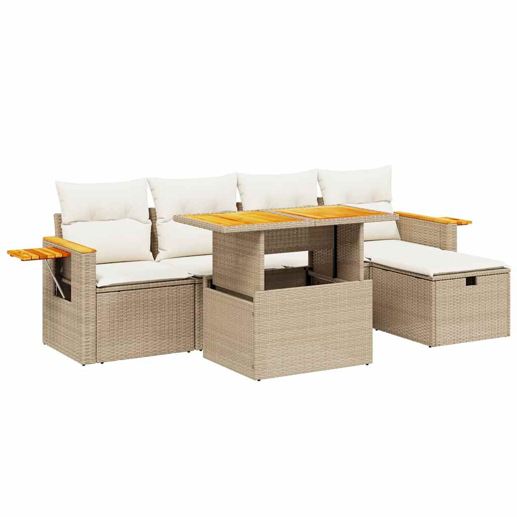 vidaXL Set Divano da Giardino 6 pz con Cuscini Beige in Polyrattan