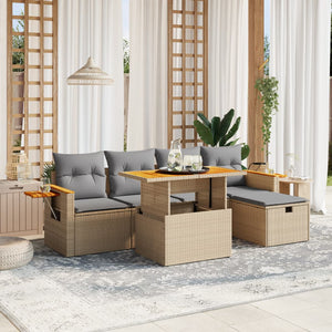 Set Divano da Giardino 6 pz con Cuscini Beige in Polyrattan